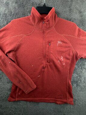 Patagonia Women’s Jacket Orange Medium Stains 1/2 Zip W Pocket Pullover Adult